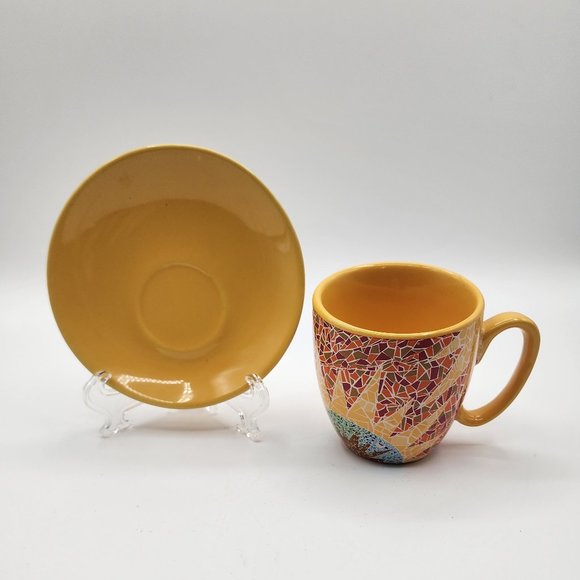 GdP Giordano di Ponzano Italy Modern Cup Saucer Bright Geometric Mosaic Sunburst - Picture 7 of 13